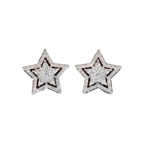Diamond Star Burst Silver Stud Earrings - Picture 7 of 12